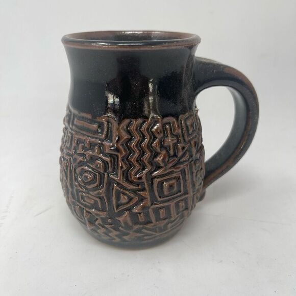 Handmade Ceramic Coffee Mug’s tribal design set of 5 B Signature Stamp.  - Picture 10 of 10